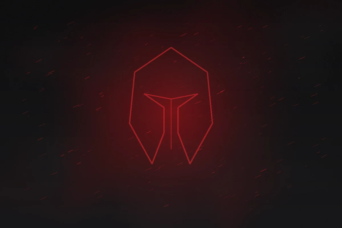 Abstract red warrior helmet visual representing the RAMBO brand